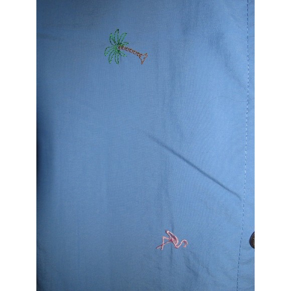 Columbia Shirt Short Sleeve Pink Flamingo Palm Trees Print Blue Color Size S - Picture 3 of 7